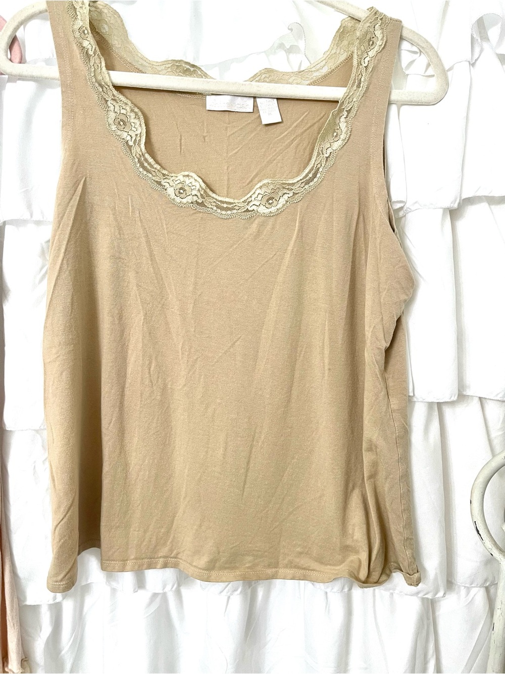 Whitewash Lace-Trim Beige Camisole Tank Top